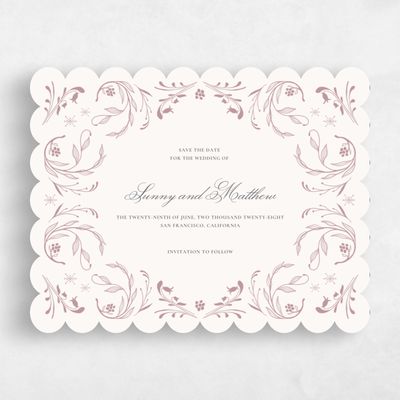 Pink Scalloped Wedding Save the Date - Camberley Landscape