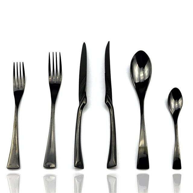 JASHII 18/10 Stainless Steel 24 Piece Mirror Polished Black Flatware Set,Dinner Knife Steak Knife Salad Fork Dessert Coffee Spoon，Service for 4 ，Black Utensil Sets