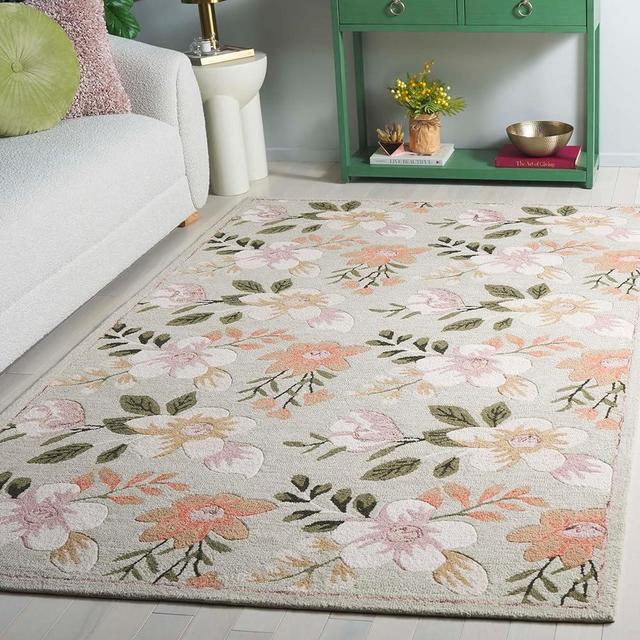 Safavieh Blossom Collection Area Rug - 5' x 8', Sage & Ivory, Handmade Wool, Ideal for The Living Room, Bedroom, Dining Room (BLM571W-5)