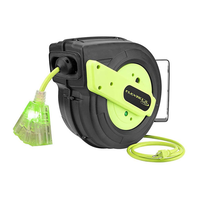 Flexzilla FZ8120603 Retractable, 12/3 AWG SJTOW, 60', Grounded Triple Tap Outlet Extension Cord Reel, ZillaGreen