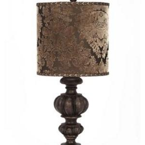 Gallery Designs Lighting Gold Burnout Velvet Shade On Aged Brown & Gold Small Table Lamp
