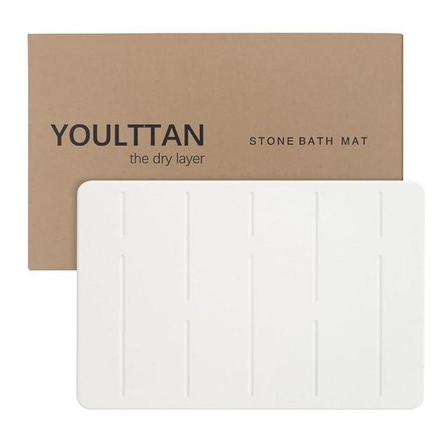 YOULTTAN Stone Bath Mat 24"x16" - Diatomaceous Earth Shower Mat, Quick Dry, Anti-Slip, Modern Design with Bonus Non-Slip Pad - Perfect for Home Safety and Style, White,Straight