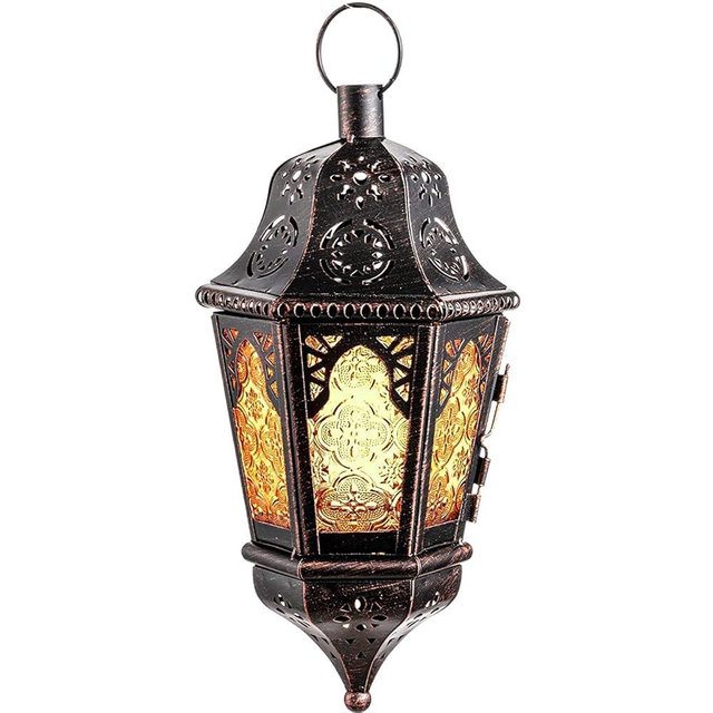 NEEDOMO Hanging Moroccan Lantern, 13.5'' Vintage Candle Holder with 14.8" Chain, Metal Lanterns Decorative Indoor Outdoor for Home, Table, Patio, Porch, Shelf, Gothic Dark Academia Decor (Amber)