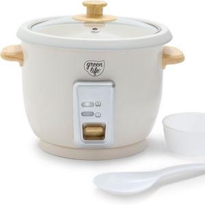 GreenLife Rice Cooker with Removable PFAS-Free Ceramic Nonstick Pot, 3-Cups Uncooked/6-Cups Cooked, Grains & Oatmeal Multicooker, Compact One-Switch Design, Auto Keep Warm, Easy Clean, Cream