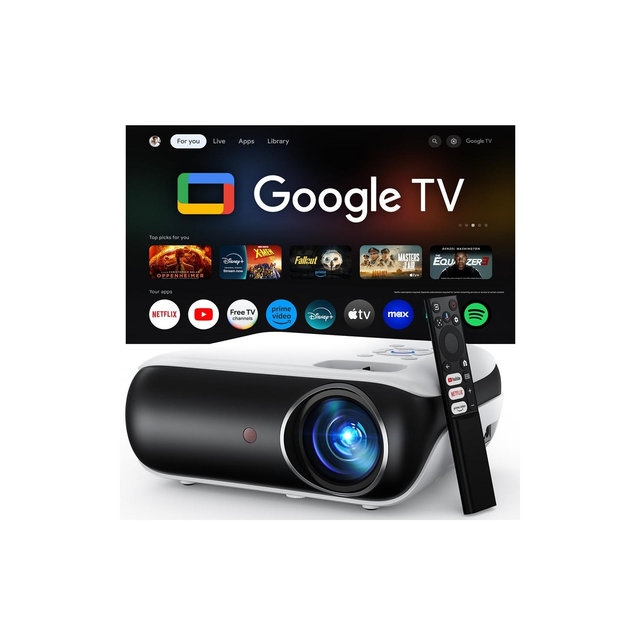 Google TV Smart Projector, HAPPRUN 4K UHD Home Theater with Dolby Sound, Wi-Fi & Bluetooth, Built-in Streaming Apps