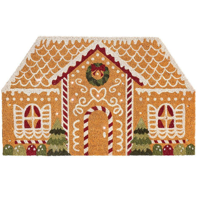 Gingerbread House Shaped Light Up Doormat, 22" x 36", Multi
