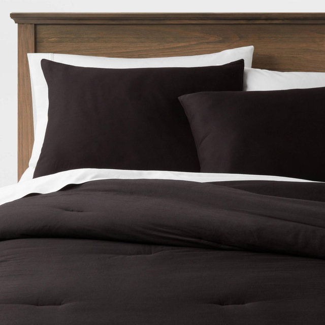 Full/Queen Washed Cotton Sateen Comforter & Sham Set Black - Threshold™