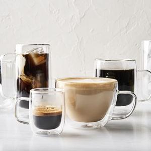 Set of 4 Small Coffee Mugs - Double-Wall Glassware Collection