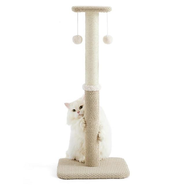 Lesure 34" Tall Cat Scratching Post - Premium Sisal Rope Highly Resistant Carpet Scratching Posts for Indoor Cats Adults, Sturdy Large Cat Scratch Pole with Hanging Ball, Beige(34 inch)