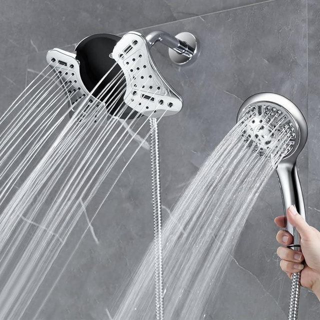 GRICH 2.5GPM Shower Heads with Handheld Spray Combo: 2 in 1 Rainfall Shower Head with Handheld Combo High Pressure Shower Head, 9 Spray Modes/Settings Detachable Shower Head with 60 Inch Hose