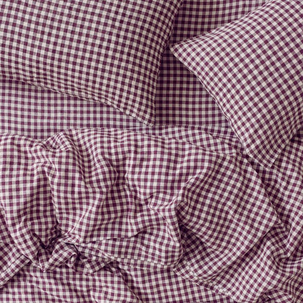 Berry Gingham 100% Linen Duvet Cover