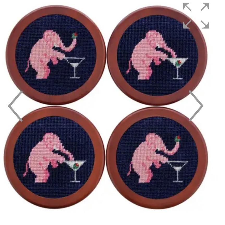 Elephant Martini Needlepoint Coaster Set