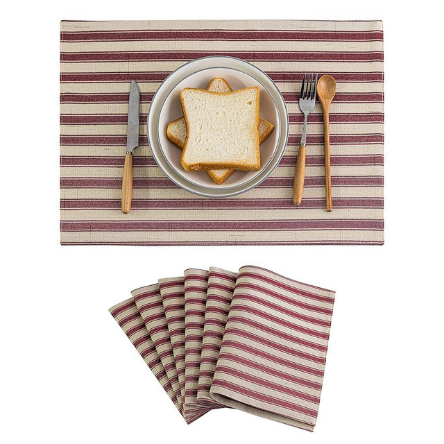 Home Brilliant Red Placemats Set of 6 Dinner Farmhouse Placemats Decoration Heat Resistant Dining Table Place Mats for Kitchen Table Valentine's Day Decor, 13 x 19 inches, Stripes, Crimson