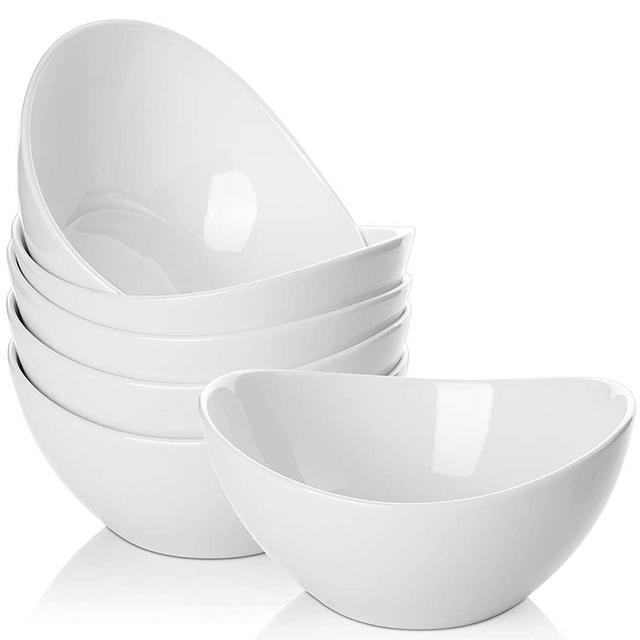 SAMSLE 19 Ounces Ceramic Serving Bowls, Sturdy Porcelain Oval Salad Bowls, Stackable Food Server Display Dishes for Party Dinner, Microwave and Dishwasher Safe, White, Set of 6