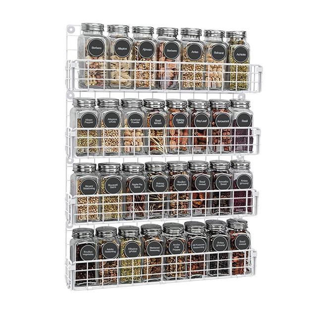 Spice Racks Organizer Wall Mounted 4-Tier Stackable Iron Wire Hanging Season Shelf Storage Racks,Great for Kitchen and Pantry Storing Spices, Household Items,Bathroom and More,White(Patent Pending)