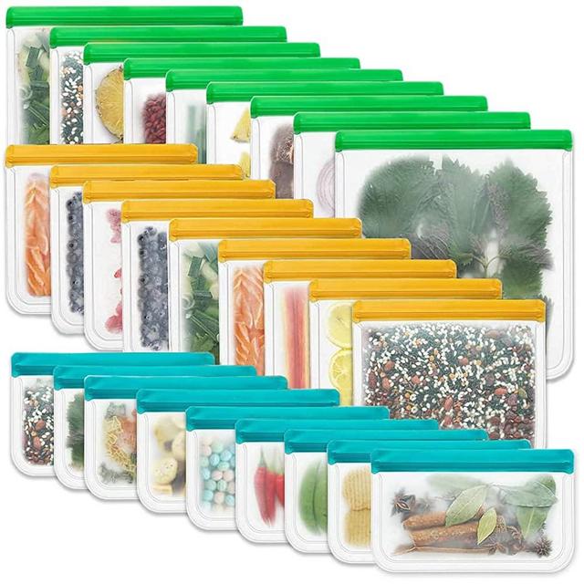 KITHELP 27 Pack Reusable Storage Bags BPA Free, Leak-proof Freezer Bags (9 Reusable Gallon Bags + 9 Reusable Sandwich Bags + 9 Reusable Snack Bags) Washable Eco-Friendly Silicone Lunch Bags