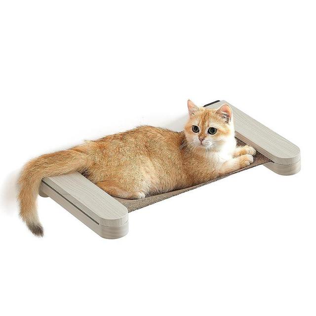 FEANDREA Clickat Cat Hammock, Wall-Mounted Cat Bed, Cat Wall Perch with Replaceable Washable Fabric, Space-Saving, Easy Assembly and Disassembly, Oatmeal Brown and Coffee Brown UPCK001T66