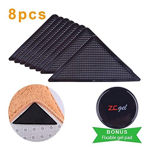 ZC GEL Rug Grippers for Hardwood Floors,Anti Slip Rug Grippers with Non Curling Washable and Reusable Non-Trace Removable Eco-Friendly Carpet Gripper for Tile Floors,Carpets,Floor Mats,Black (8 Pcs)