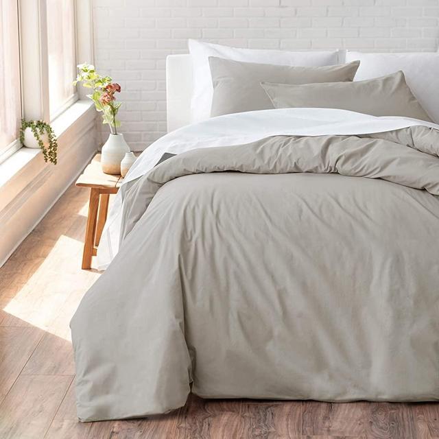 Welhome Cozy 100% Cotton Percale Washed Reversible Duvet Cover Set - King Size (Castlerock) - 108" x 92" - Cool - Lightweight - Supersoft - Breathable - Machine Washable