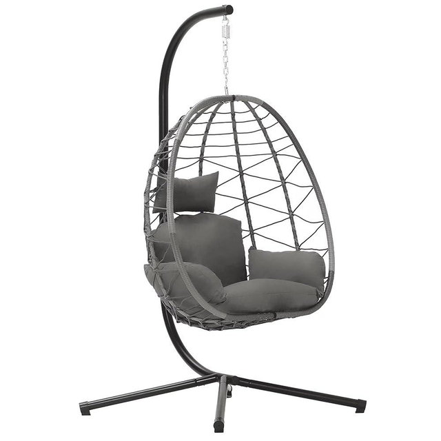 LEX CRAFT Egg Chair with Stand, Swing Chair Hanging Chair Nest Basket, UV Resistant Removable & Washable Cushions,350LBS Capacity for Bedroom, Balcony, Garden(GR-GR)