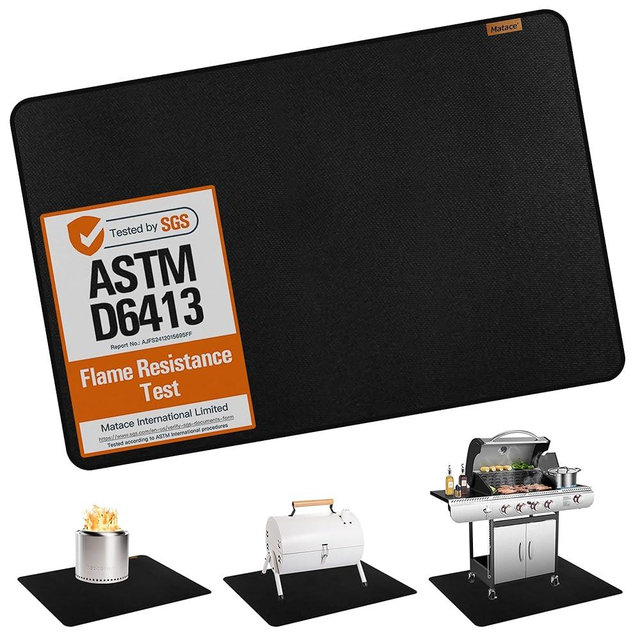 Matace 60x40 Fireproof Under Grill Mats for Outdoor Grill, Large Double-Sided Fire Retardant Silicone Floor Mat for BBQ, Camping Stove, Fire Pit, Waterproof & Grease Resistant for Patio & Deck, Black