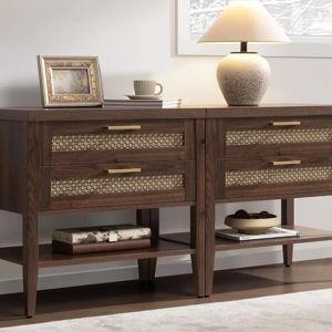 SICOTAS Night Stand Set 2 - Large Nightstands Sets of 2 with Drawers and Shelf, Rustic Bedside Table for Bedroom, Mid Century Modern Nightstand, 25.7" Tall Side End Table (Espresso Walnut, 2 Pieces)