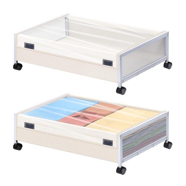 Under Bed Storage with Wheels, Upgraded Under Bed Rolling Storage with Lid, 2 Pack Under Bed Shoe Storage Organizer, Bedroom Underbed Large Storage Cart with Lid for Clothes,Toy, Book, Bedding, Blanket WHITE
