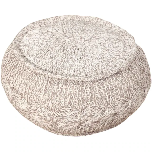 HomeRoots 20" Beige Cotton Round Geometric Pouf Ottoman