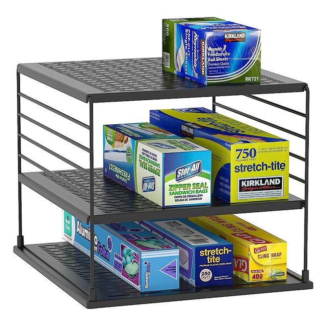 WANCHIY Upgraded Cabinet Organizers and Storage -Divided Compartment Holder for Plastic Bag, Wrap, Foil, Snack and Box for Kitchen and Pantry Organization and Storage, Kitchen Organization(Black)
