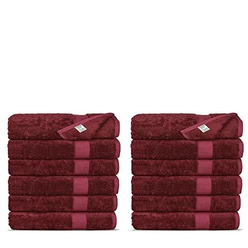 Chakir Turkish Linens Luxury Ultra Soft Bamboo 12-Piece Washcloths - Soft, Absorbent and Eco-Friendly (Cranberry)