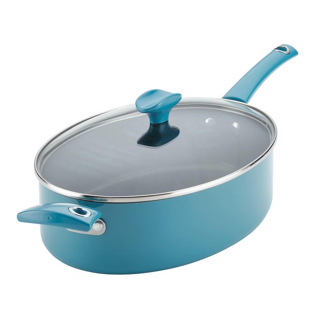 Rachael Ray Cityscapes Nonstick Sauté Pan with Lid and Helper Handle, 5 Quart, Turquoise