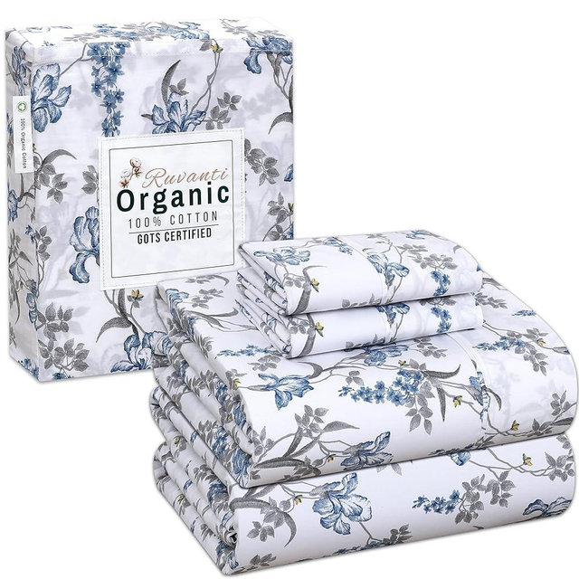 RUVANTI 100% Organic Cotton Sheets - Certified for GOTS - Breathable & Comfortable King Size Sheets Set - Soft & Cooling Percale Bed Sheets - Deep Pocket 15" - 4 Pcs - Deluxe