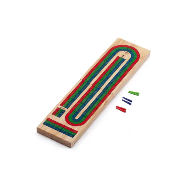 GSE Wooden Folding 3-Track Color Coded Portable Travel Cribbage Board with 6 Plastic Pegs, Travel Game