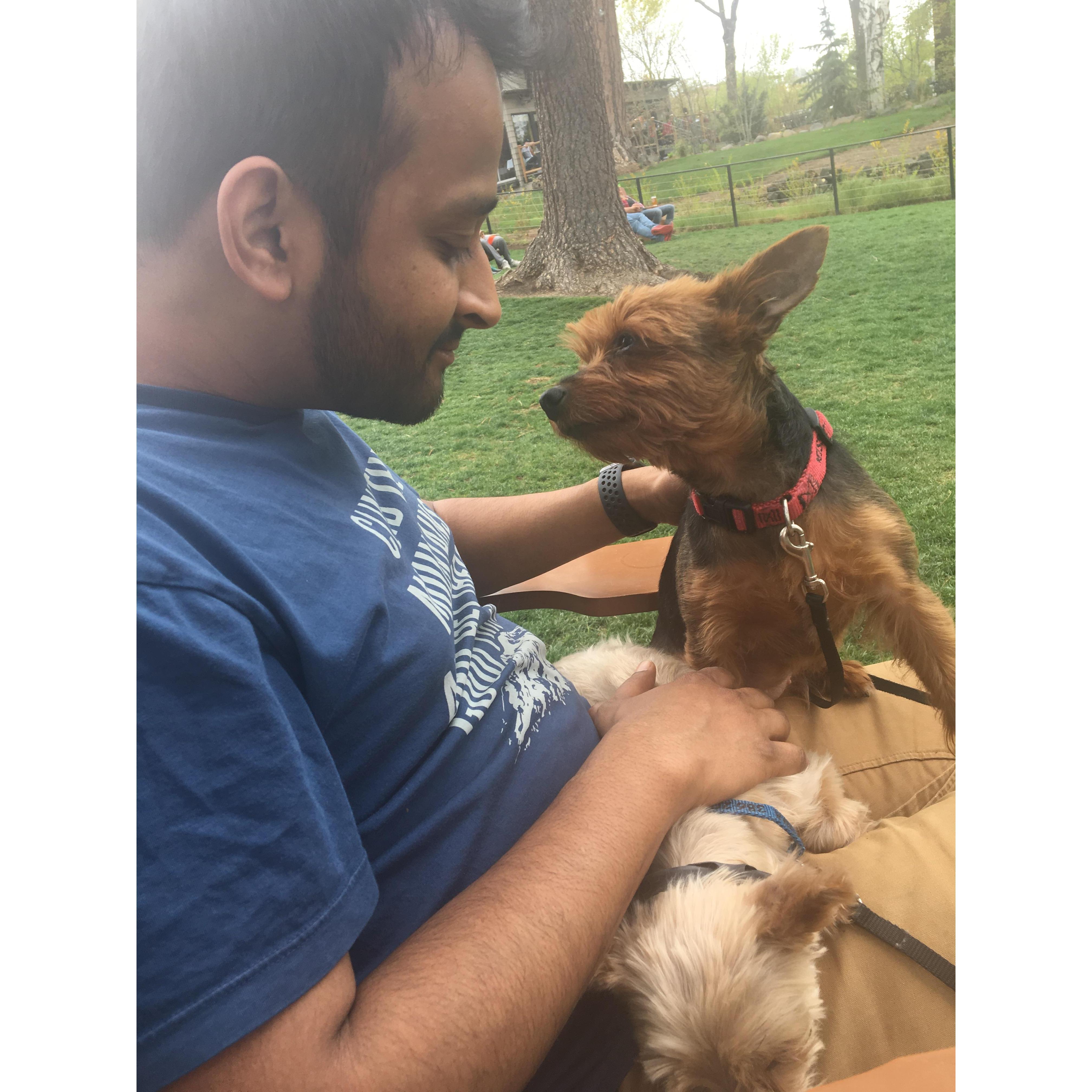 Karan bonding with the pups in Bend, Oregon.
