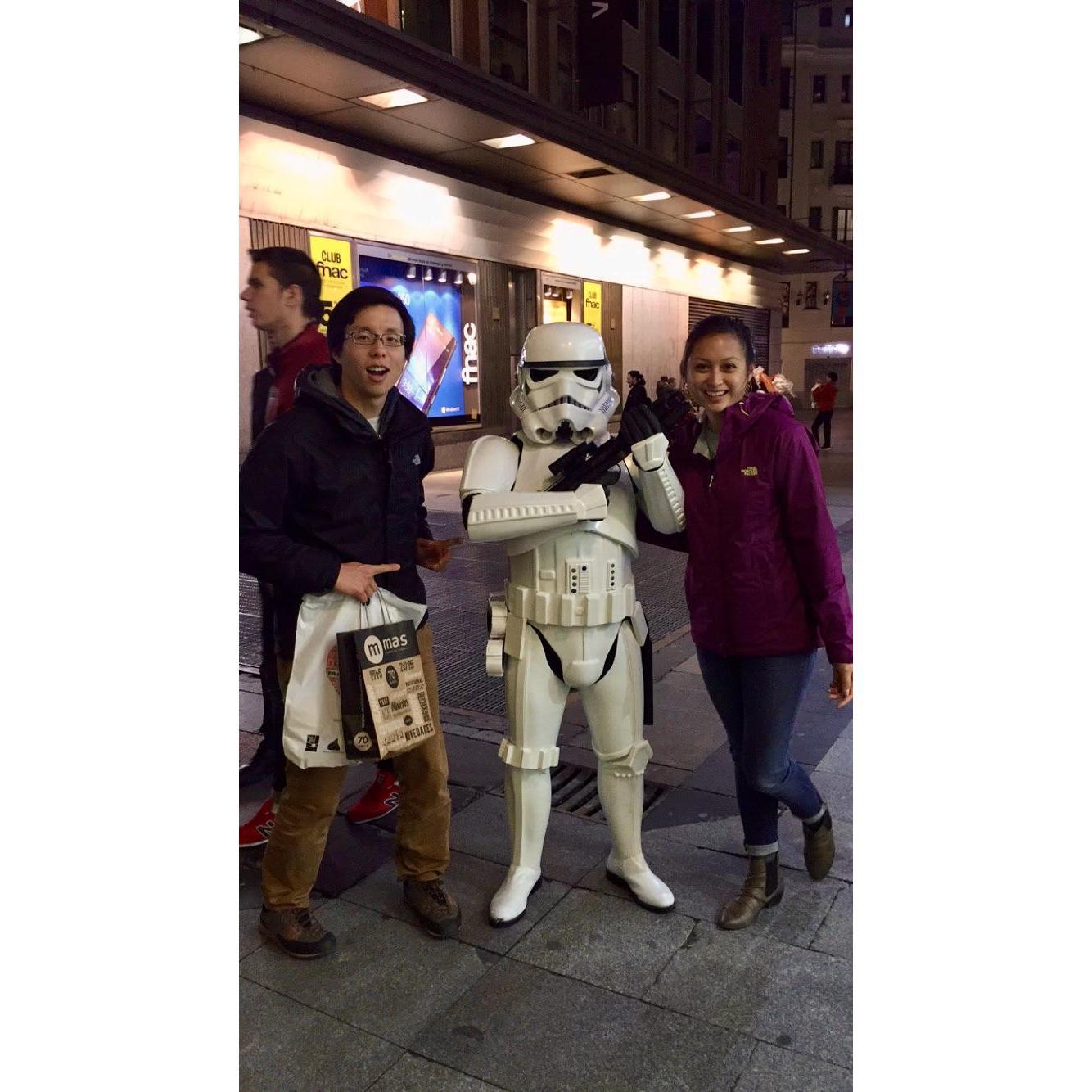 2016. wandered around madrid and met a tiny storm trooper!