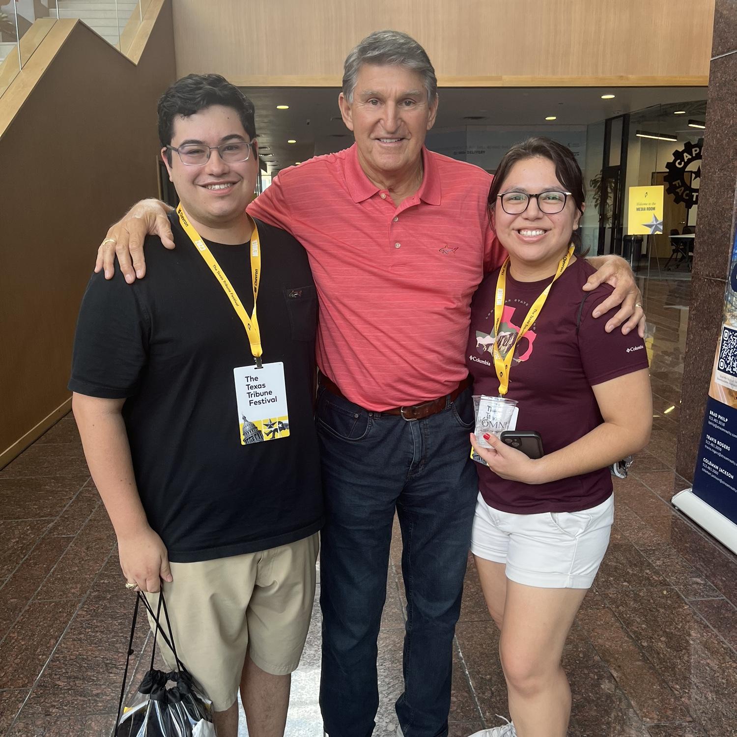 Austin, Texas | 09.23.2023 | Miranda and Noah at the Texas Tribune Festival with former U.S. Senator, Joe Manchin, of West Virginia. If you didn't know, we're political junkies at heart!