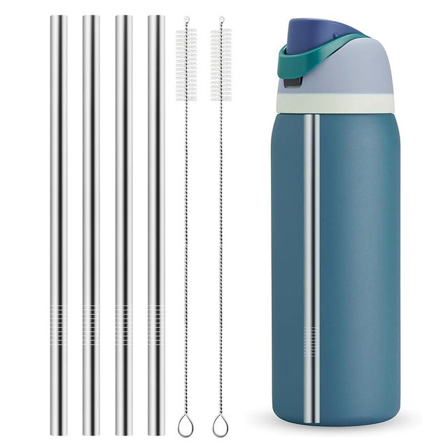 XZESH Metal Straw Replacement for Owala Water Bottle 40 oz Accessories, With 2 Straw Cleaner, Reusable Stainless Steel Straws Compatible With Owala FreeSip Water Bottle - 4pcs