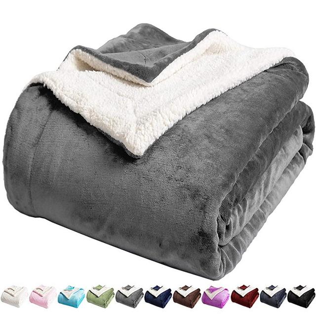 LBRO2M Sherpa Fleece Bed Blanket King Size Super Soft Fuzzy Plush Warm Cozy Fluffy Microfiber Couch Throw Velvet Double Reversible Luxurious Blankets (Grey, King(90x104 Inches))
