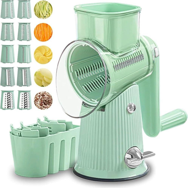 Preservea 5 In 1 Rotary Grater, 2025 NEW Preservia 5 In 1 Rotary Cheese Grater Vegetable Slicer, Preserva Cheese Grater, Preserves Food Chopper, Easy To Clean Kitchen Gadgets With Storage Box (GREEN)