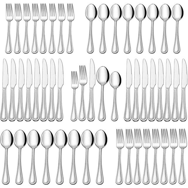 60-Piece Silverware Set Service for 12, Premium Stainless Steel Flatware set, Pearled Edge Cutlery Set Includes Knife Fork Spoon, Beading Eating Utensil for Home Kitchen Restaurant, Dishwasher Safe