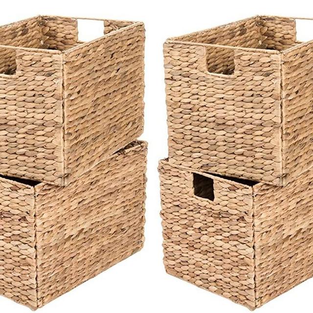 Westerly 4 Decorative Hand-Woven Water Hyacinth Wicker Storage Basket, 9x9x9