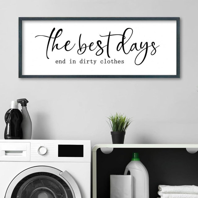 FZMHASL Laundry Room Sign Wall Decor 32"×12" The Best Days End In Dirtiest Clothes Large Wood Framed Wall Art Hanging (Black)