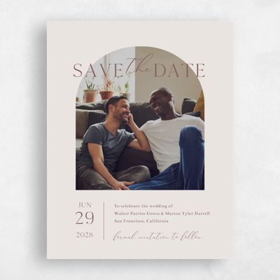 Light Greige, Beige Wedding Save the Date - Olaya Photo