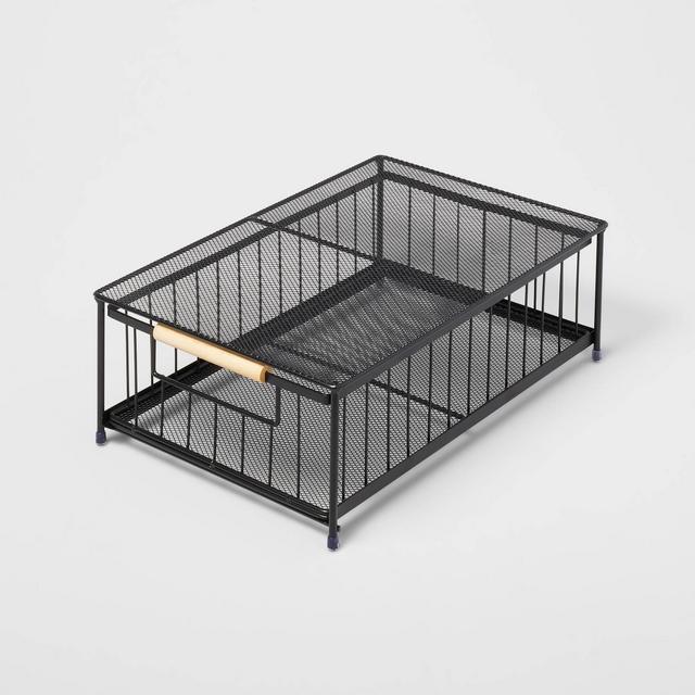 Small Wood Handle Stackable Slide Out Drawer Black - Brightroom™