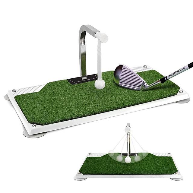 Indoor/Outdoor Golf Swing Trainer & Golf Mat with 5 Height Adjustments - Practice with Irons & Clubs in Your Home Or Office - Durable Material, Minimal Space - Portable Golf Training Equipment