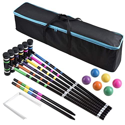 [6 Players]Premium Croquet Set for Families, BroWill Croquet Set with Carrying Bag for Yard Outdoor Lawn Backyard Games for Kids Adults All Ages, 35 Inch