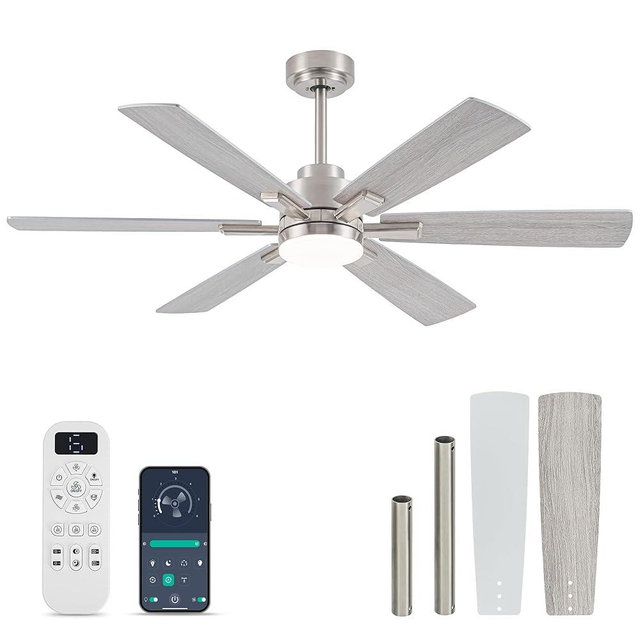 OURSTAR Ceiling Fans with Lights and Remote Control, Brushed Nickel Ceiling Fan with Light 3-Color Dimmable, Memory for Lighting and Fan Reversible, 6-Speed, Timer, Indoor/Outdoor Use, 52 Inch