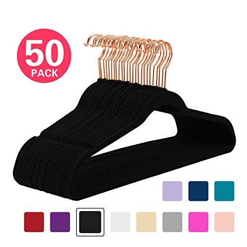 Jeronic 50 Pack Black Velvet Hangers Clothes Hangers Velvet Hanger