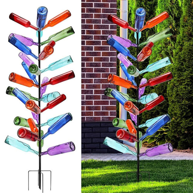 HEYTIMI 1 Pcs Tall Wine Bottle Tree 30 Wine Bottle Tree Outside 70.8 Inch Christmas Bush Colorful Holder Artificial Black Metal Trees Garden Decorative for Wedding Outdoor Decor