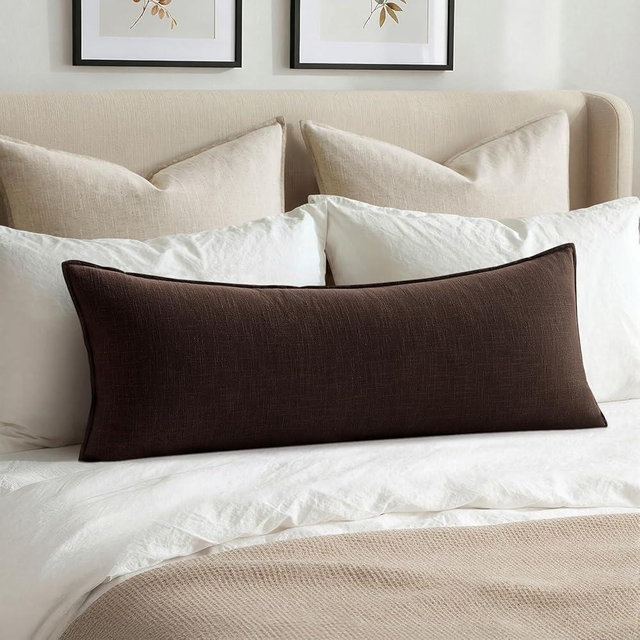 MIULEE Decorative Linen Pillow Covers 14x36 Inch Dark Brown Boho Farmhouse Neutral Couch Throw Pillows for Bed Pack of 1 Accent Modern Pillowcase Sofa Livingroom Home Decor